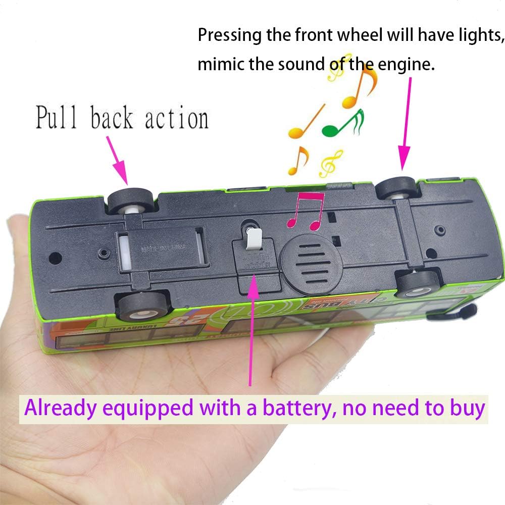 Ailejia yellow diecast city bus toy with pull back motor, lights and music - view 5