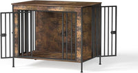 Dog Crate Furniture 40" Sturdy Heavy Duty Dog Kennel Solid Metal Tube Thick Wooden with 3 Lockable Doors Single Dog Cage Large Breed as TV Stand End Table for Large Dog Rustic Brown