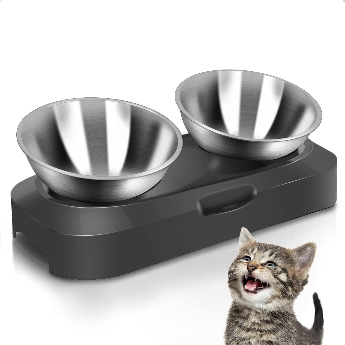 AYADA Raised Cat Food Bowl Stainless Steel 15 Degree Tilt – Essentials for Cats - Double