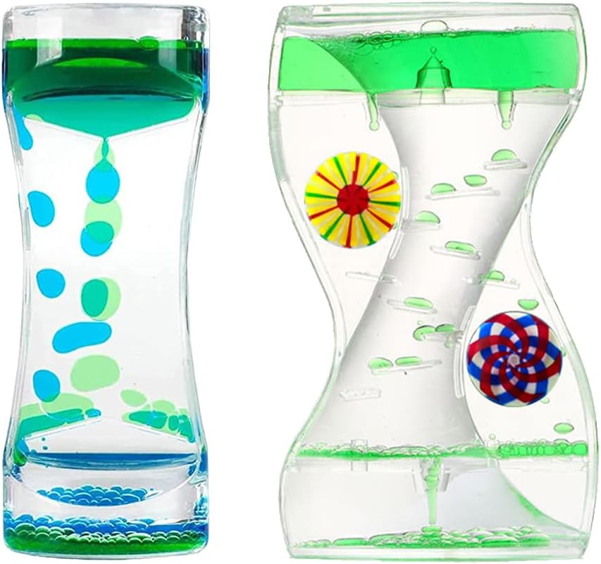 Oneshow 3 Pack Liquid Motion Bubbler Oil Hourglass Sensory Toys - Green 2 Pack