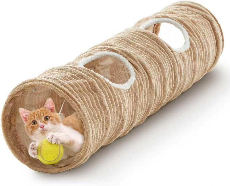 Cat Tunnel for Indoor Cats - Beige / 45.3"L x 11.8"W x 11.8"H