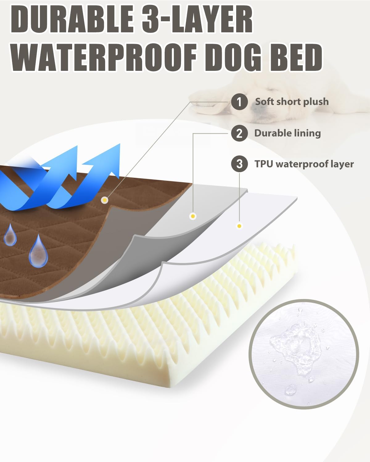 Orthopedic XL Dog Beds Large Sized with Washable Cover, 41x27 - 41.0"L x 27.0"W x 3.5"Th / Brown - image 3