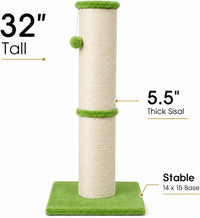 PAWSCRAT 32-Inch Tall Cat Scratching Post, Sisal - X-Large / Green - image 2