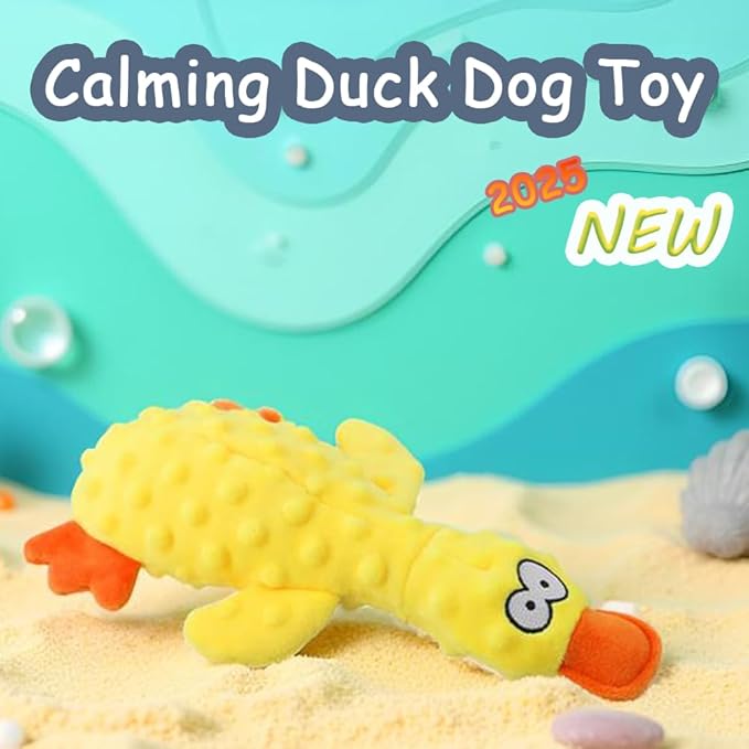 OUANGANC Calming Duck Dog Toy for Aggressive Chewers, Make a Crinkly Crunchy Noise, with Squeaker, 2025 Upgraded Indestructible Puppy Teething Toys, for Small to Medium Dog Breeds (Purple 10.6in)
