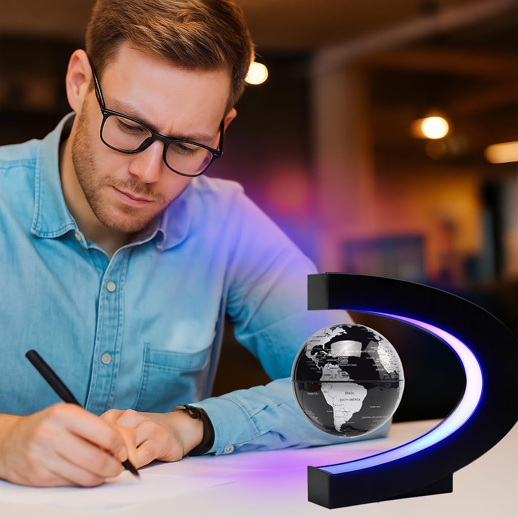 Magnetic Levitation Floating Rotating World Globe with LED Light - Black - image 2