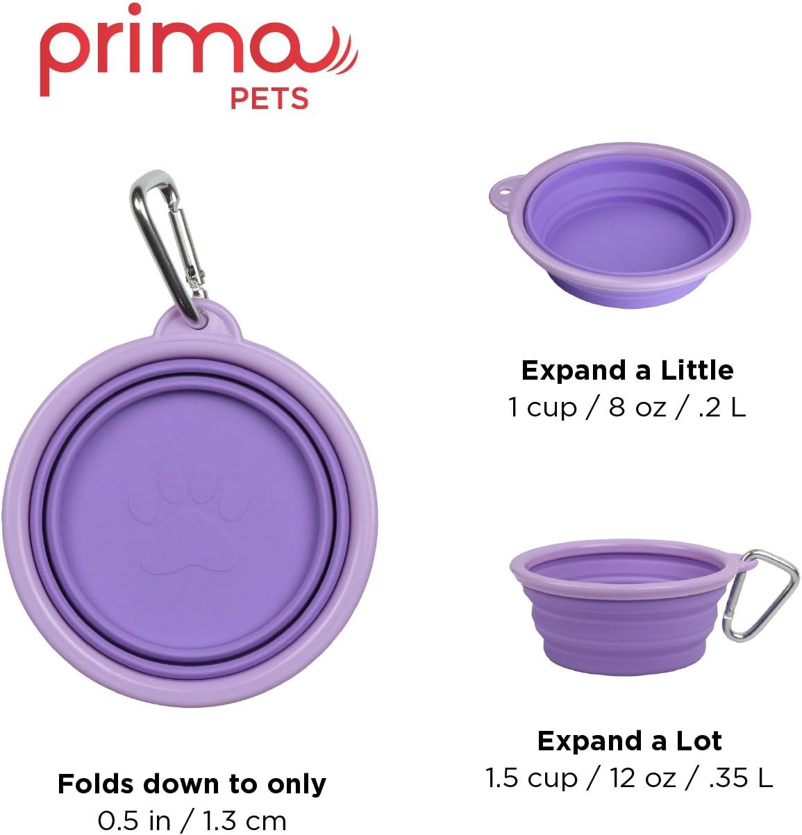 Prima Pet Expandable/ Collapsible Silicone Food & Water Travel Bowl - Purple / SMALL (1.5 CUPS) - image 3
