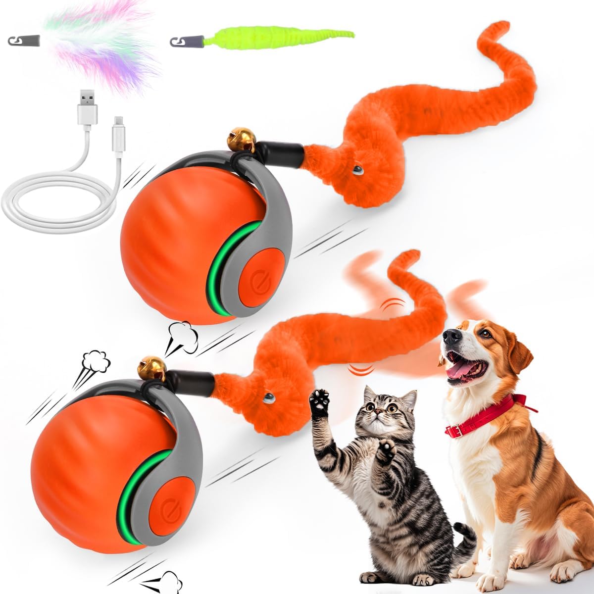 Mity rain Interactive Cat Toy Ball - orange+orange