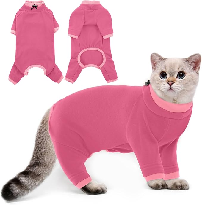 PUMYPOREITY Cat Hair Sticky Sweater, Recovery Suit - Breathable & Lightweight for Post-Surgery Protection, Cat Onsie Prevents Licking Wounds, Pink, XL