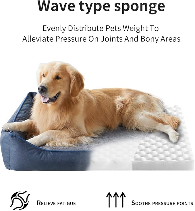Orthopedic Dog Beds for Medium Dogs, Durable Egg Crate Foam Sofa Dog Bed wit Washable Removable Cover,Waterproof Lining,Pet Bed for Large Dogs (Navy Blue, 39.4" L x 31.5" W x 7.4" Th)