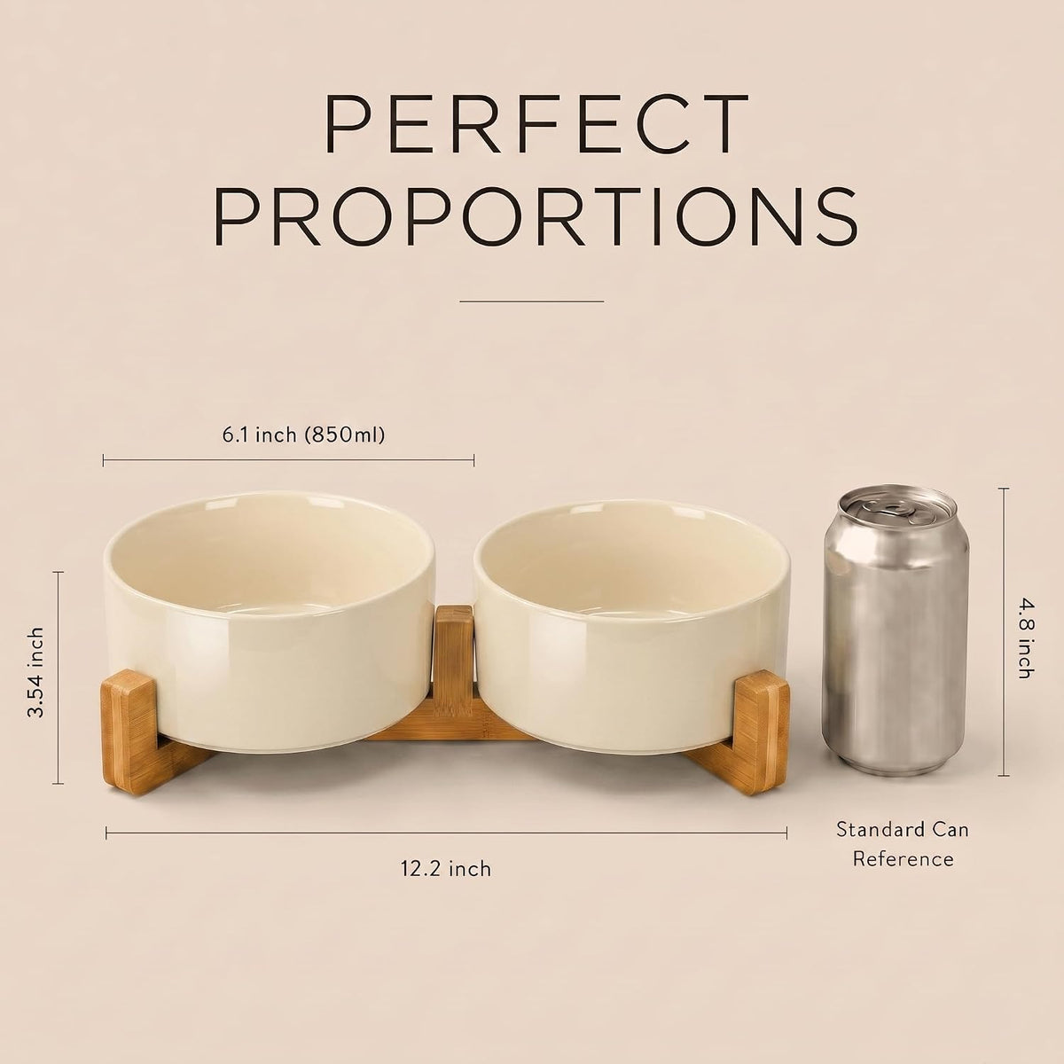 SPUNKYJUNKY Ceramic Dog and Cat Bowl with Wood Stand Non-Slip Matte - 3.6 cups / Beige × 2 - image 4