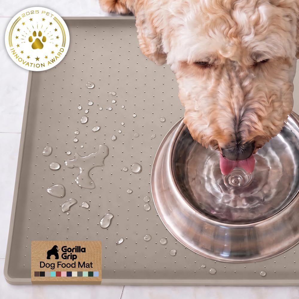 GORILLA GRIP Dog Food Mat, 100% Waterproof Silicone, 16x10 Beige – Essentials for Dogs - Beige / 16"l X 10"w