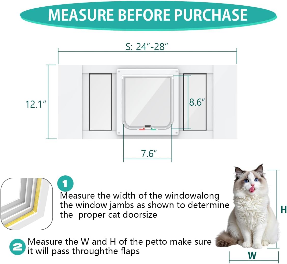 Aluminum Cat Door for Windows - White Tall / Fit 24"-28" Window - image 2