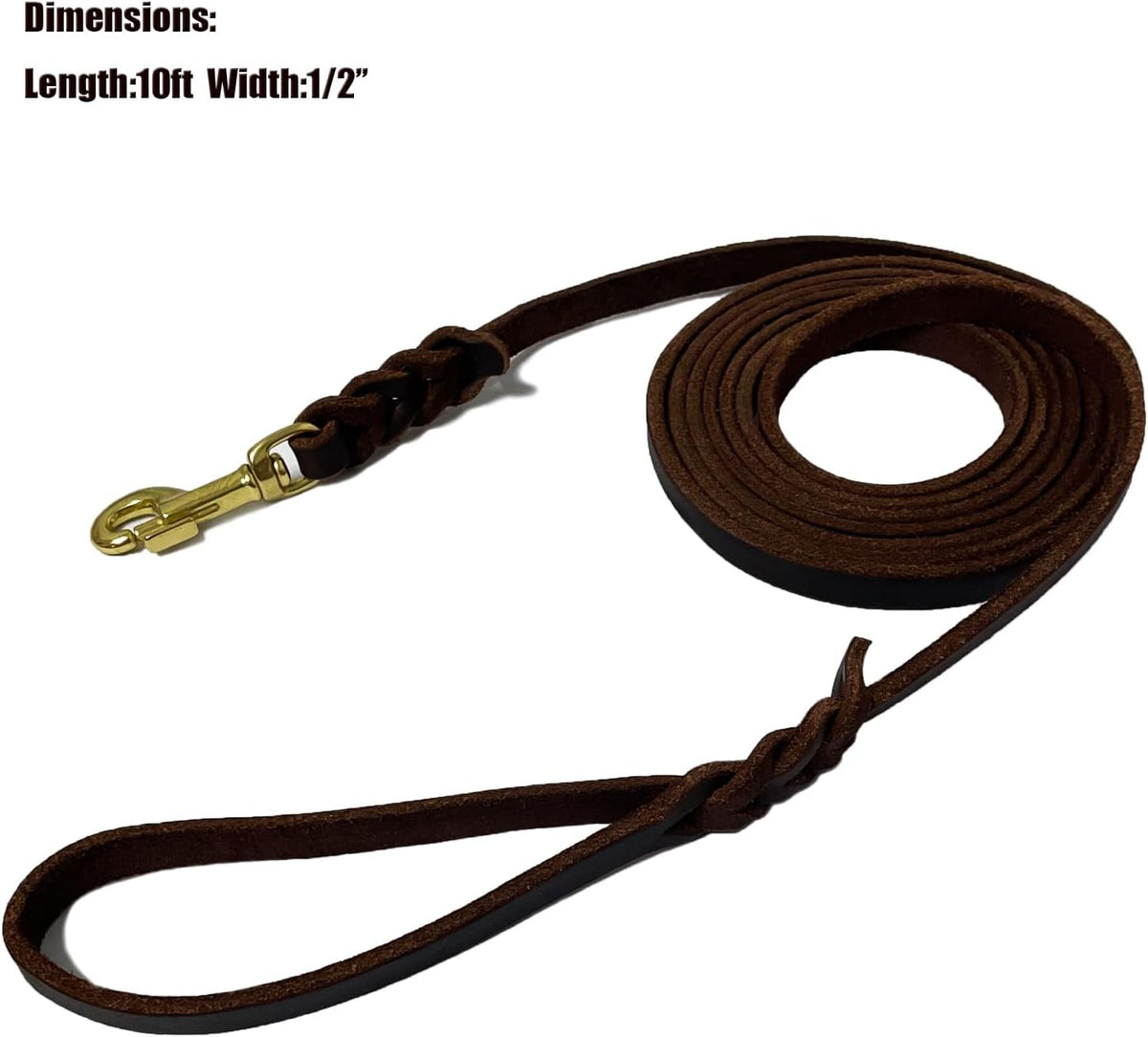 LWBMG Long Leather Dog Leash 10ft, Long Line Pet Leashes - 10ftx1/2'' / Brown - image 3