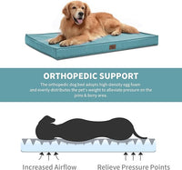 Outdoor Extra Large Dog Crate Bed, Big Waterproof Dog Bed for Large Dogs, Orthopedic Egg Foam Pet Bed Mat with Removable Cooling Cover, Light Blue