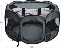 Amazon Basics Portable Soft Pet Dog Octagonal Travel Playpen, Large (45 x 45 x 24 inches), Grey