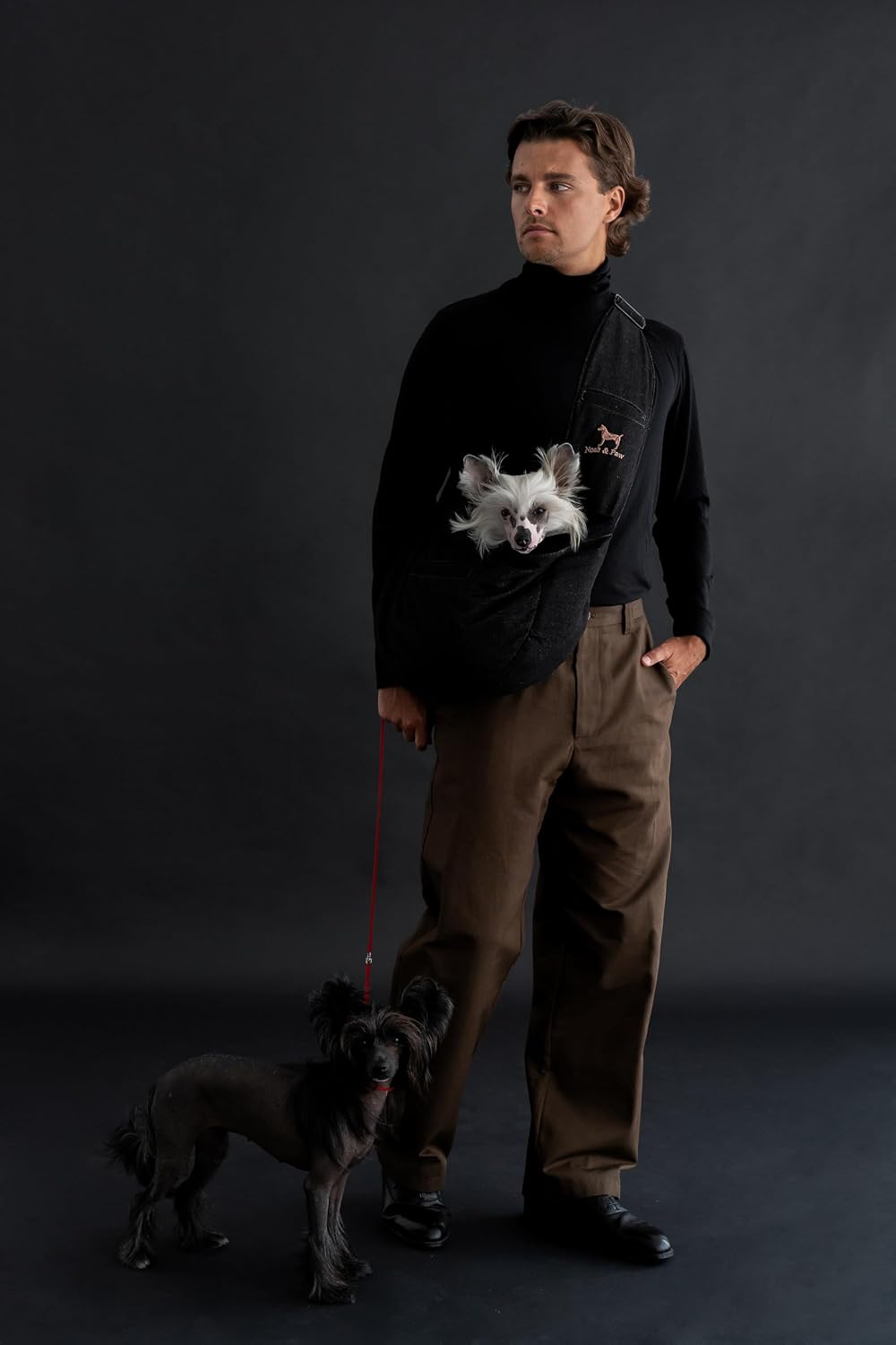 Noah & Paw Dog Sling Carrier for Small Dogs 5-18lb - Black (Denim) / 18.0"L x 10.0"W x 5.5"H - image 2