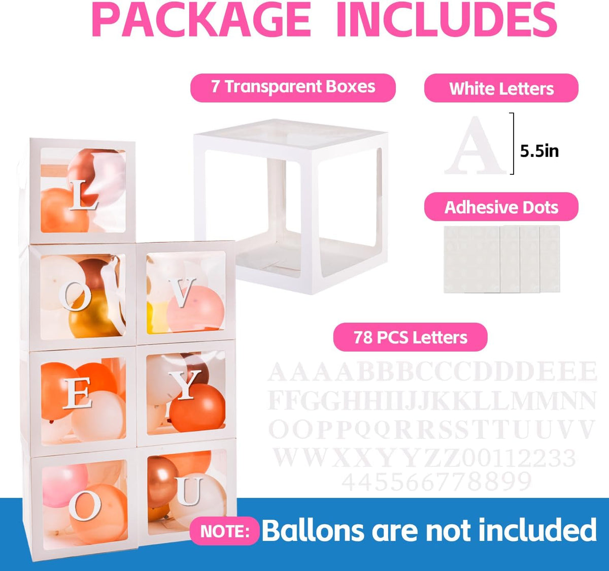 Baby Boxes with 30 PCS Letters - 7 PCS Balloon Box-78 Letter - image 2