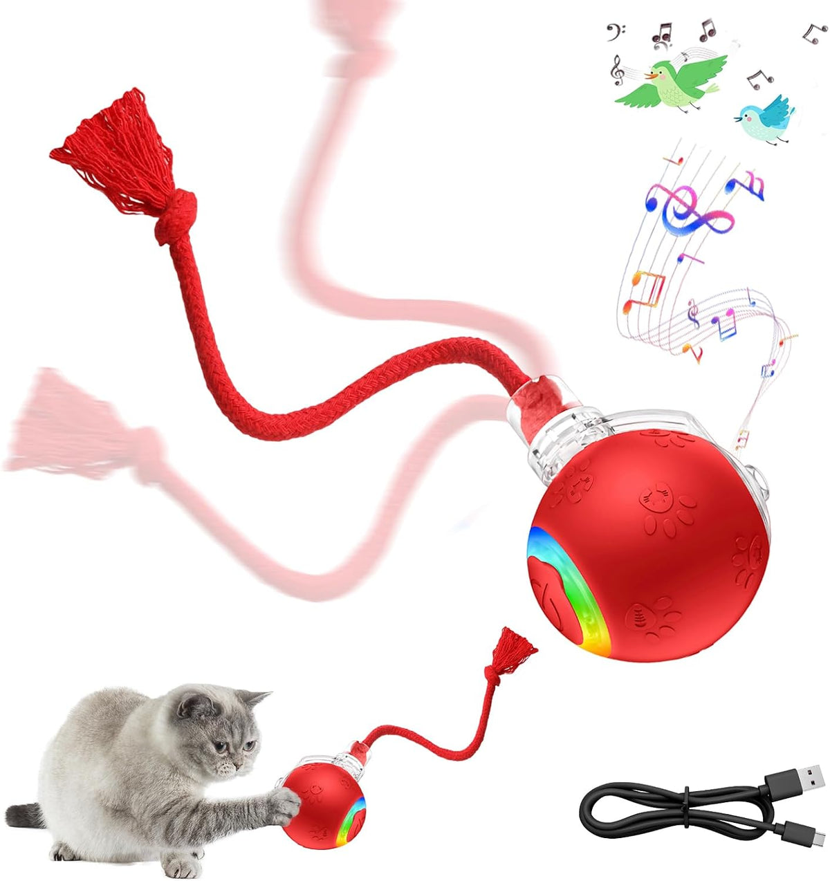 Interactive Cat Toy Ball, Smart Moving Pet Toy for Cats & Dogs – Essentials for Cats - B -Red