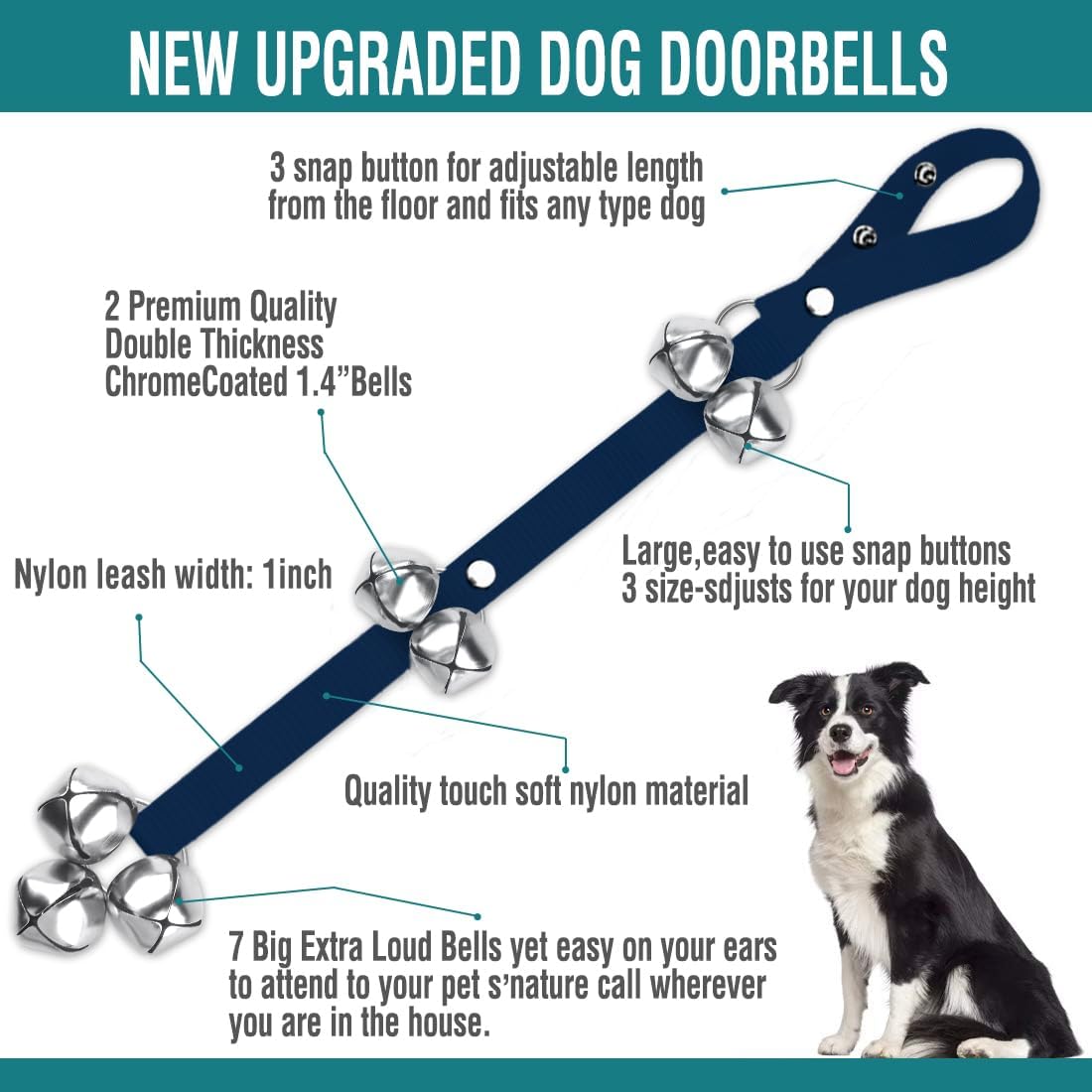 BLUETREE Dog Doorbells Premium Quality Training Potty Great Dog Bells - 07-Navy - image 2