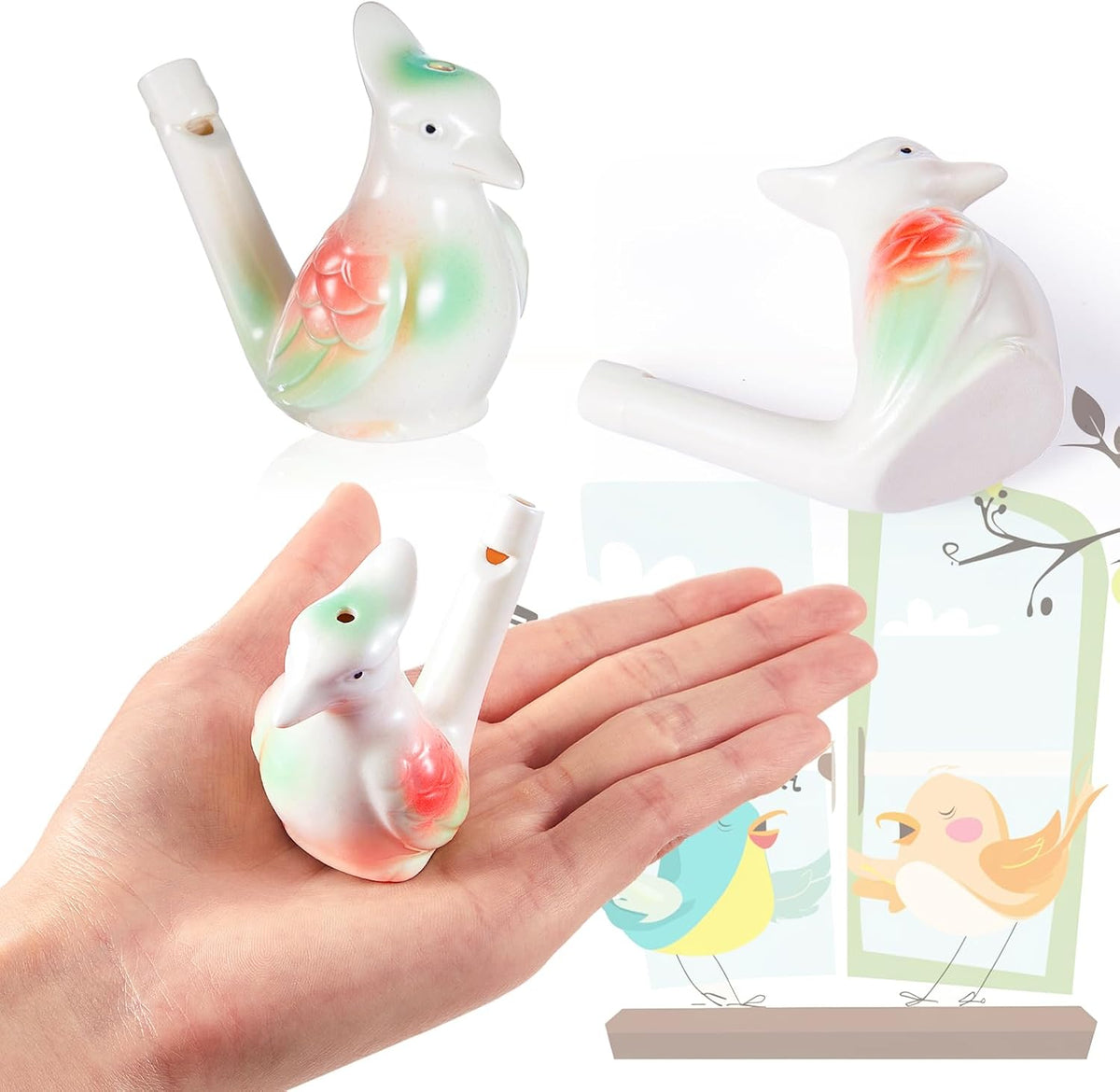 Gejoy 6 Pcs Bird Water Whistles Ceramic Bird Call Warbling Water - 6 / Stylish - image 3