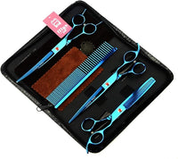 LILYS PET Professional PET Grooming scissors Kit,Coated Titanium,Sharp and Strong Stainless Steel Blade for Dogs Cats Hair Cutting,3 Pieces of Scissors with a Comb and a Case (7.0 inches, Blue)