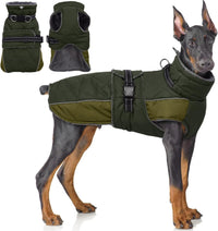QBLEEV Warm Dog Jacket, Waterproof Dog Winter Coat with Harness – Essentials for Dogs - Green / XX-Large