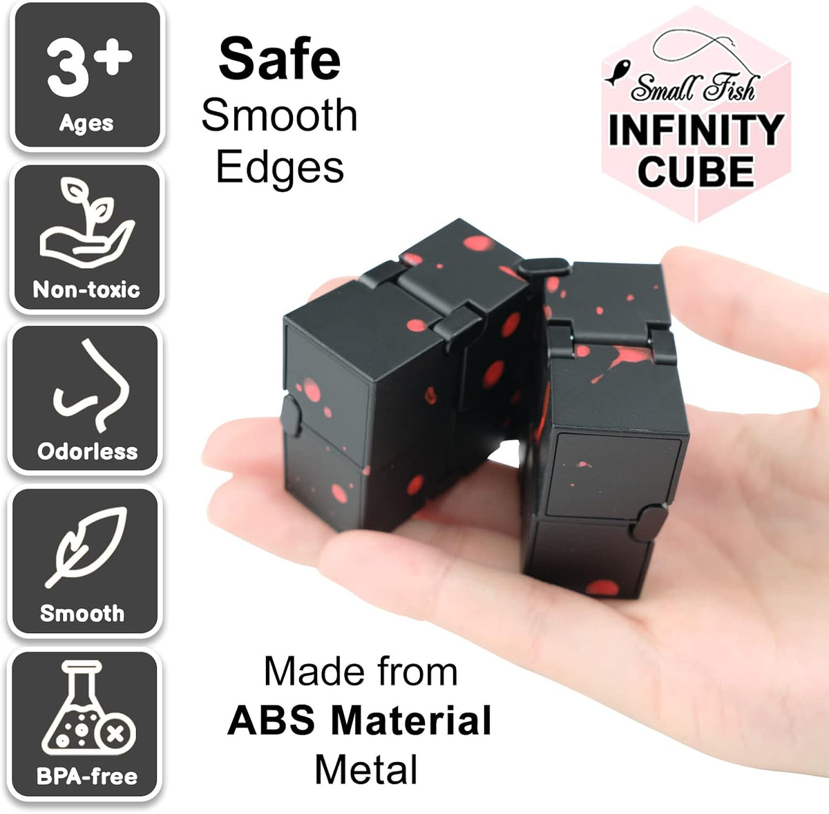 Infinity Cube Fidget Toys for Kids - Black-red / 1.5 x 1.5 Inches - image 3