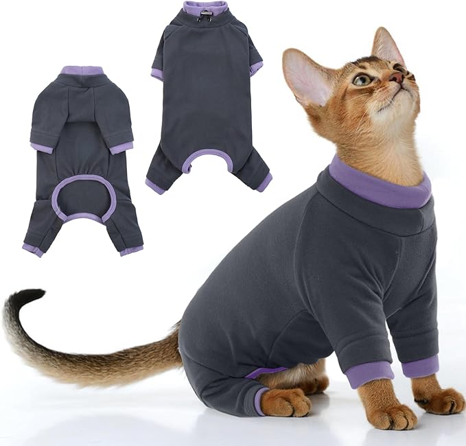 PUMYPOREITY Sticky Hair Cat Clothes, Prevent Hair Loss Cat Pajamas, Soft Cat Sweaters for Cats Only, Cat Hair Sticky Onesie, Cat Recovery Suit After Surgery, Black, 2XL