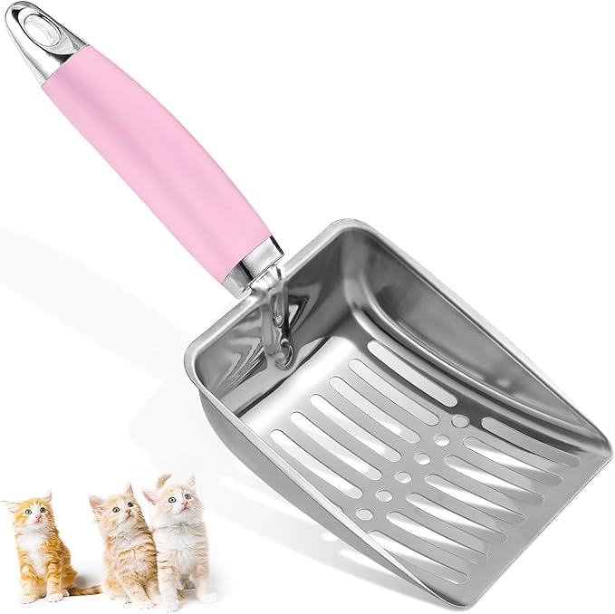 Cat Litter Scoop - Stainless Steel Metal Cat Litter Scoop-Sturdy Mesh Scooper - Mesh Shovel-Easy to Clean - Suitable for Cat Litter Box -Pink