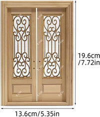 iLAND 1:12 scale unfinished wooden dollhouse door with 3D acrylic windowpane and gold handle - view 7
