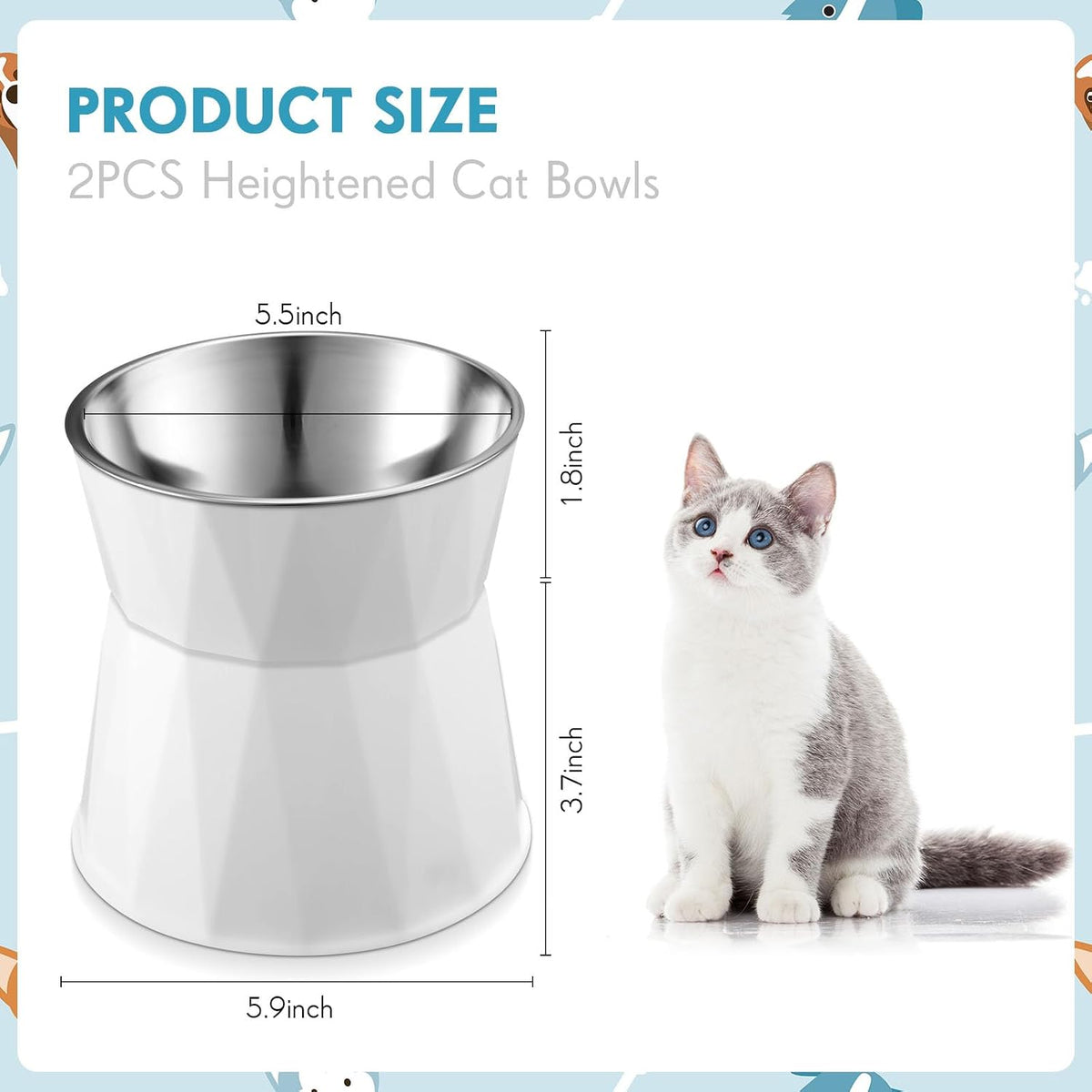 Lallisa 2 Pcs Elevated Cat Bowls, Adjustable Raised Feeder - white - image 2