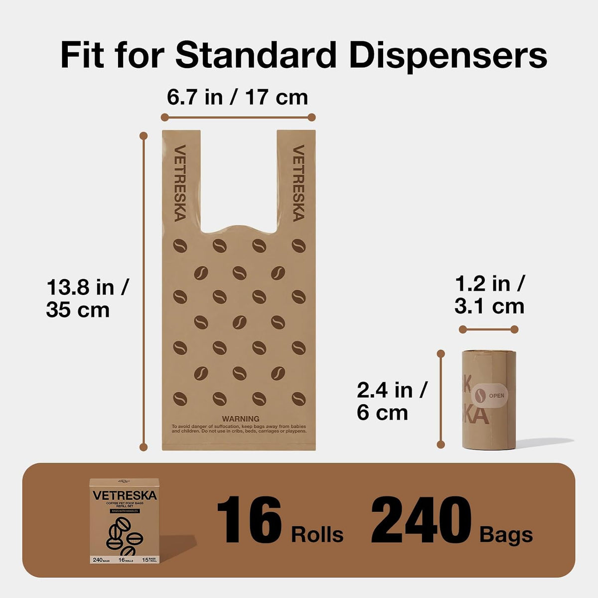 VETRESKA Dog Poop Bags with Handles 240 Count - Coffee / 1 Count (Pack of 240) - image 2