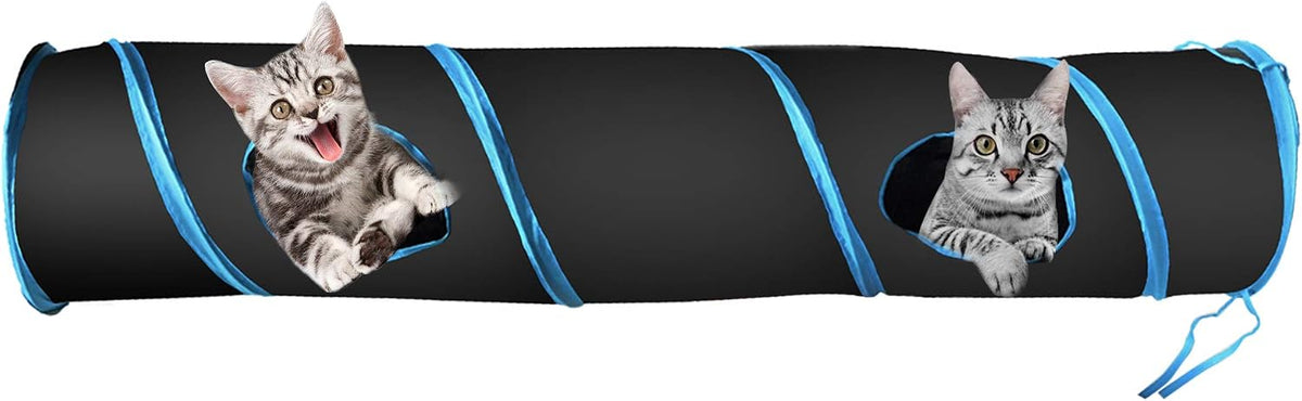 PetLike Cat Tunnel for Indoor Cats Collapsible Pop-up Pet Tube Peek - one way / Black