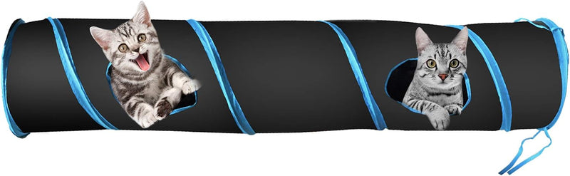 PetLike Cat Tunnel for Indoor Cats Collapsible Pop-up Pet Tube Peek - one way / Black