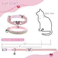 BINGPET Diamond Cat Collar with Bell, Adjustable Kitten Collar - Pink(Heart & Rhinestones) / Neck Girth 8"-10" - image 2