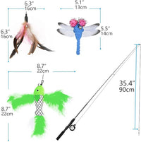 Pawaboo Cat Feather Toys, 4 Pack Interactive Teaser Wand, Retractable Fishing Pole Catcher Exerciser With Refill Fish, Dragonfly Worm With Bells, Fun Kitten Kitty Playing Toy