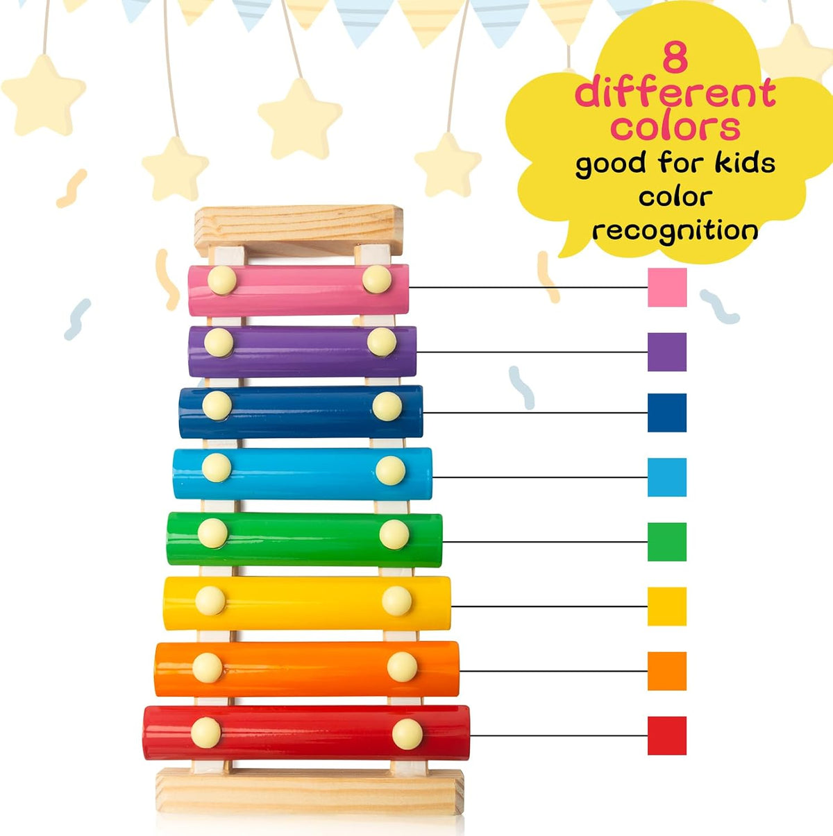 MCPINKY Xylophone for kids 2 Mallets, Wooden, Rainbow – Fun for Kids & Family - Medium (Pack of 2) - image 4