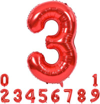 TONIFUL 40 Inch Red Number 3 Balloons Large Foil 3rd Birthday - Red / Number 3