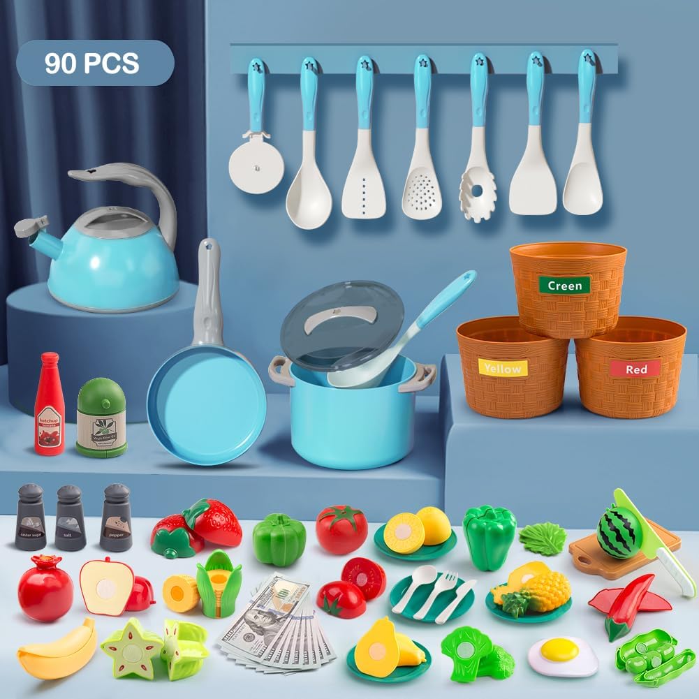 35Pcs Kids Kitchen Toy Accessories - Turquoise / 90Pcs - image 2