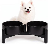 Raised Ceramic Dog Bowl Set with Stand - Black / 2 Bowls - 1.6 Cups Each