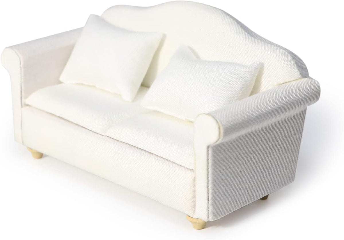 Cutemini white 1/12 scale dollhouse loveseat couch with pillows