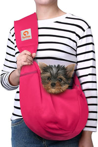 Tomkas Small Dog Sling Carrier, Classic Pocket & Classic Strap - Rosered / M - Zip pocket & Adjust Strap