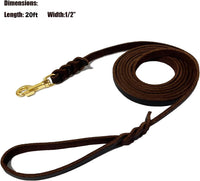 LWBMG Long Leather Dog Leash 10ft, Long Line Pet Leashes - 20ftx1/2'' / Brown - image 2