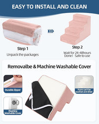 Dog Stairs for Small Dogs,17.5" H,4-Step Dog Steps for Bed and Couch with High Density Foam,Non-Slip Pet Steps for Doggy and Cat,Pet Stairs with a Washable Cover,Pink