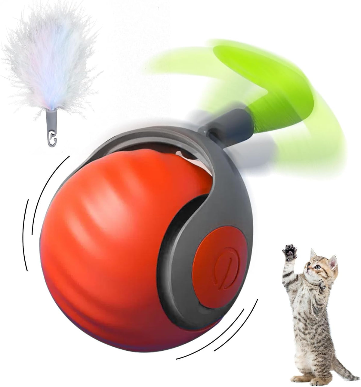Interactive Cat Ball Toy with Feather - Orange