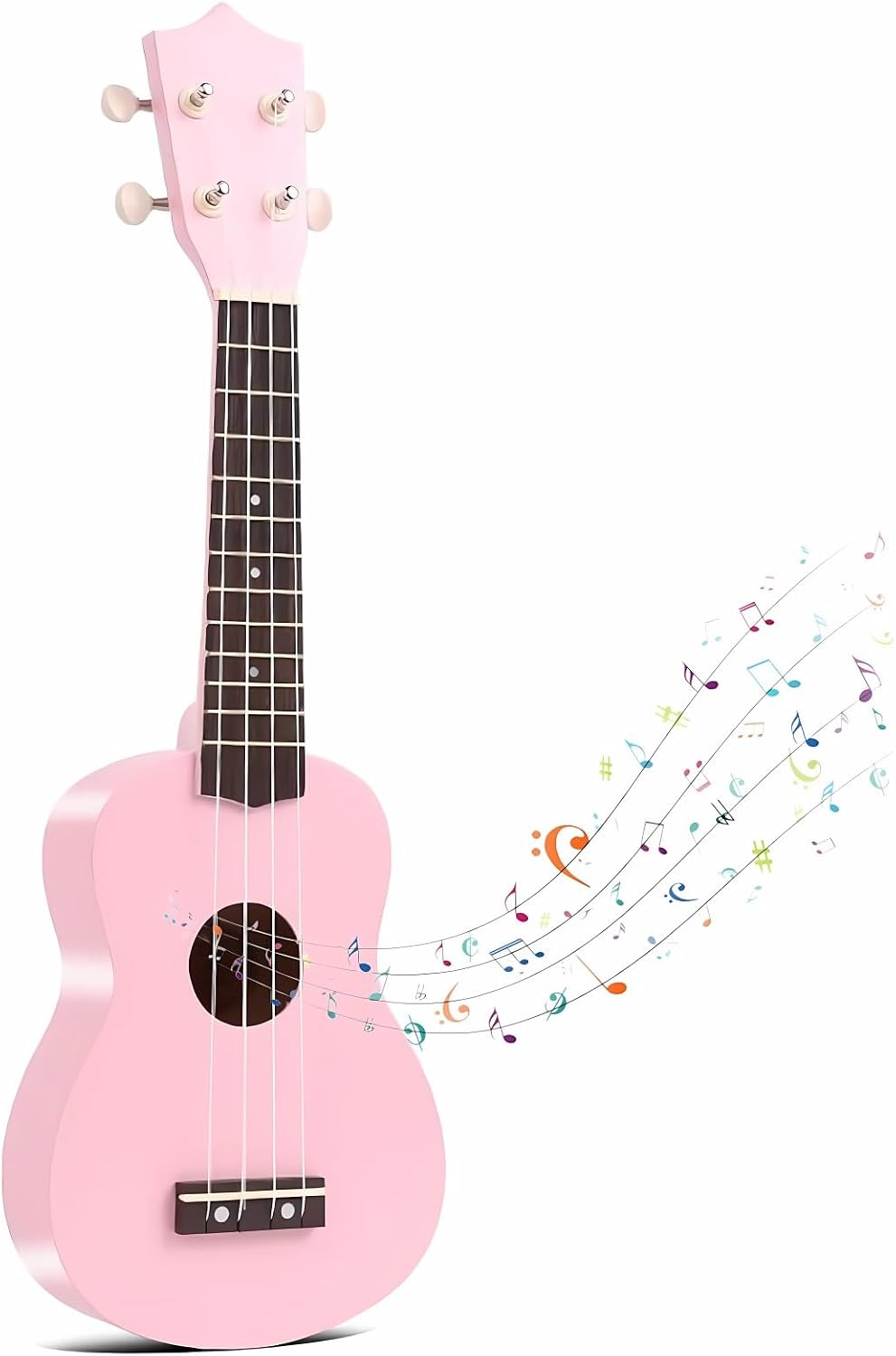 Jakeloo 21 inch pink carbon fibre acoustic guitar ukulele with 4 strings - view 2