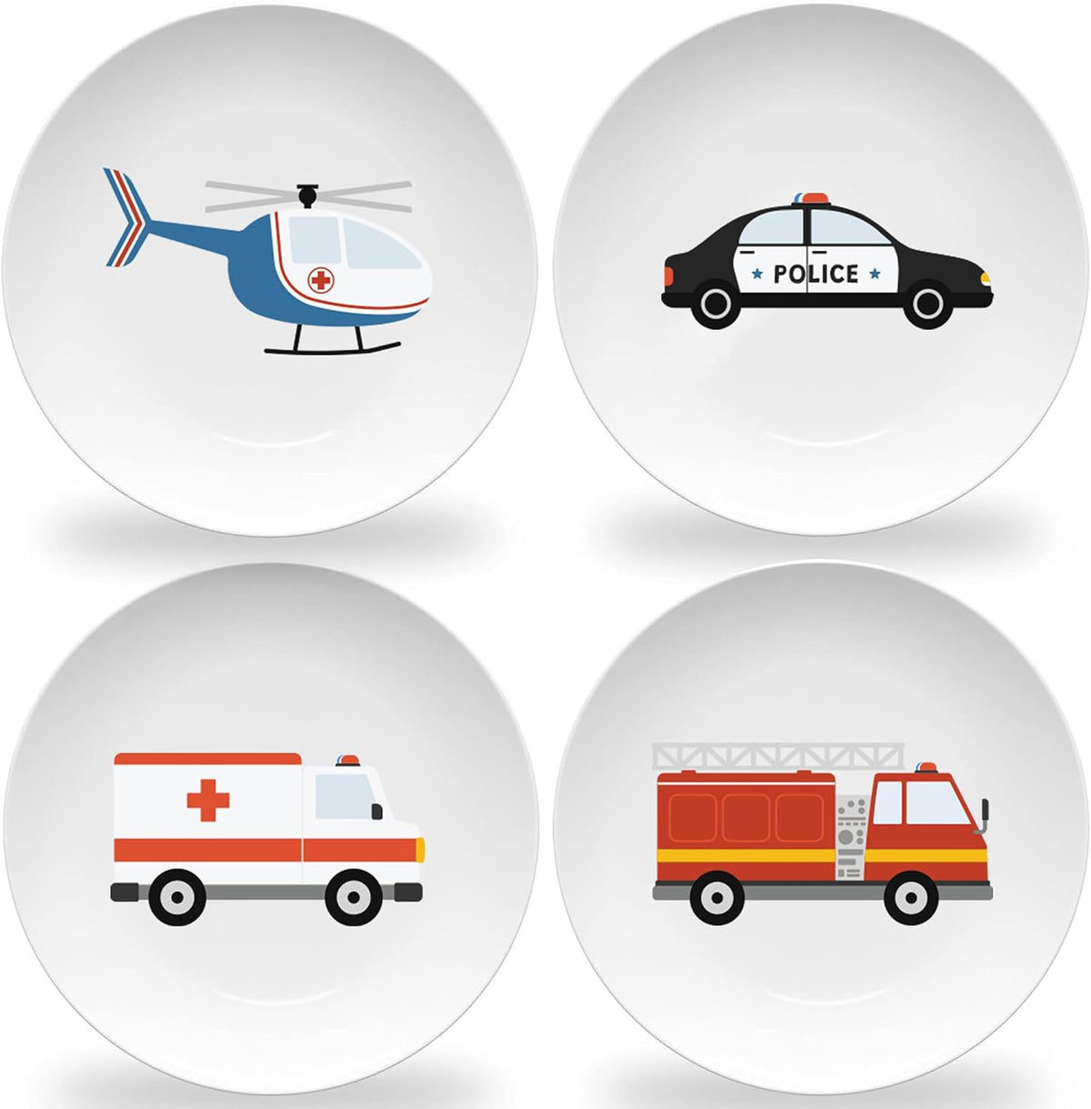 Tiny Expressions Construction Plates for Toddlers, 10" Set of 4 - Multicolor / Emergency Vehicles