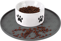 Silicone Pet Food Mat - Waterproof Dog & Cat Feeding Mat with High Lip to Prevent Spills & Protect - Grey
