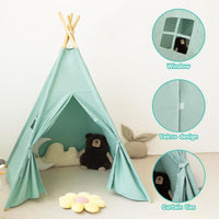 RongFa white canvas teepee tent for kids with wooden poles, flap door and mesh window - view 10