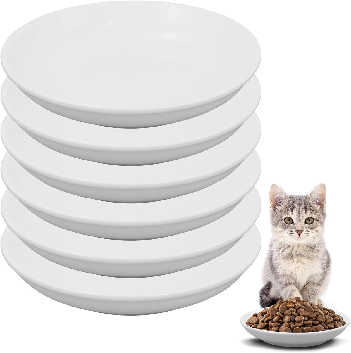 6 Pack Cat Food Bowl, Ceramic Cat Bowls - White